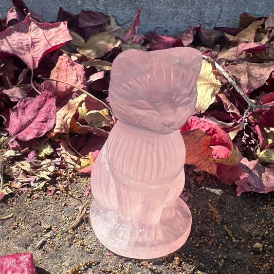 Large Rose Quartz Cat with Curly Tail - Sold Individually