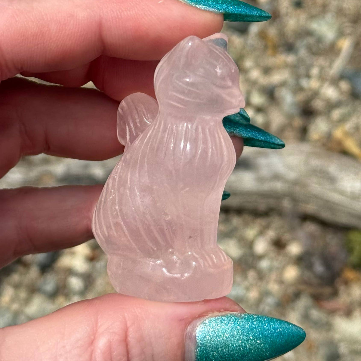 Small Rose Quartz Cat with Curly Tail