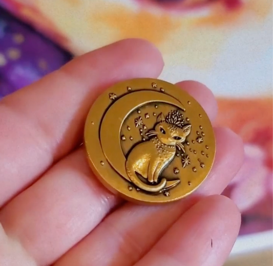 Witch Cats Golden Divination Coin, Talisman, Altar Decor