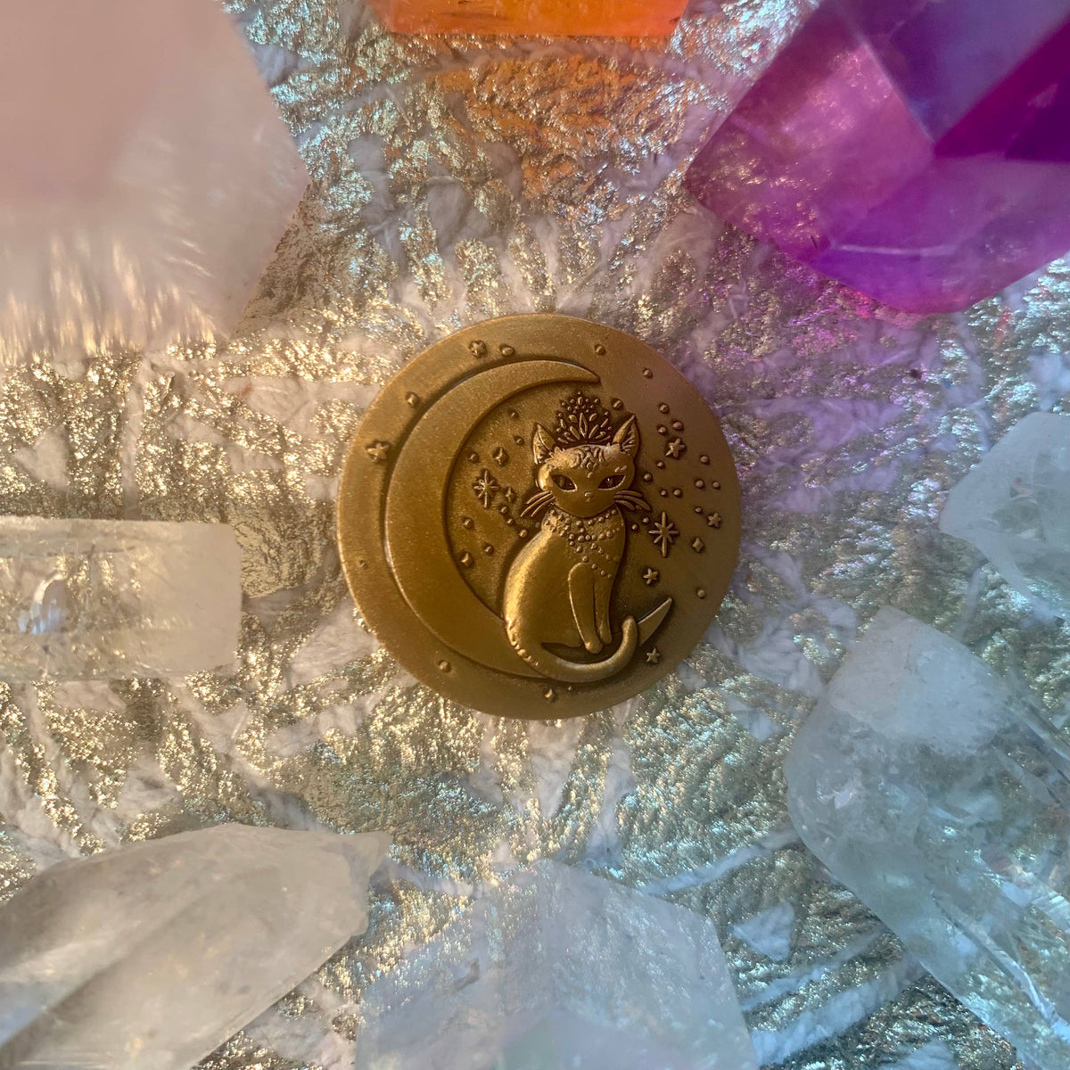 Witch Cats Golden Divination Coin, Talisman, Altar Decor