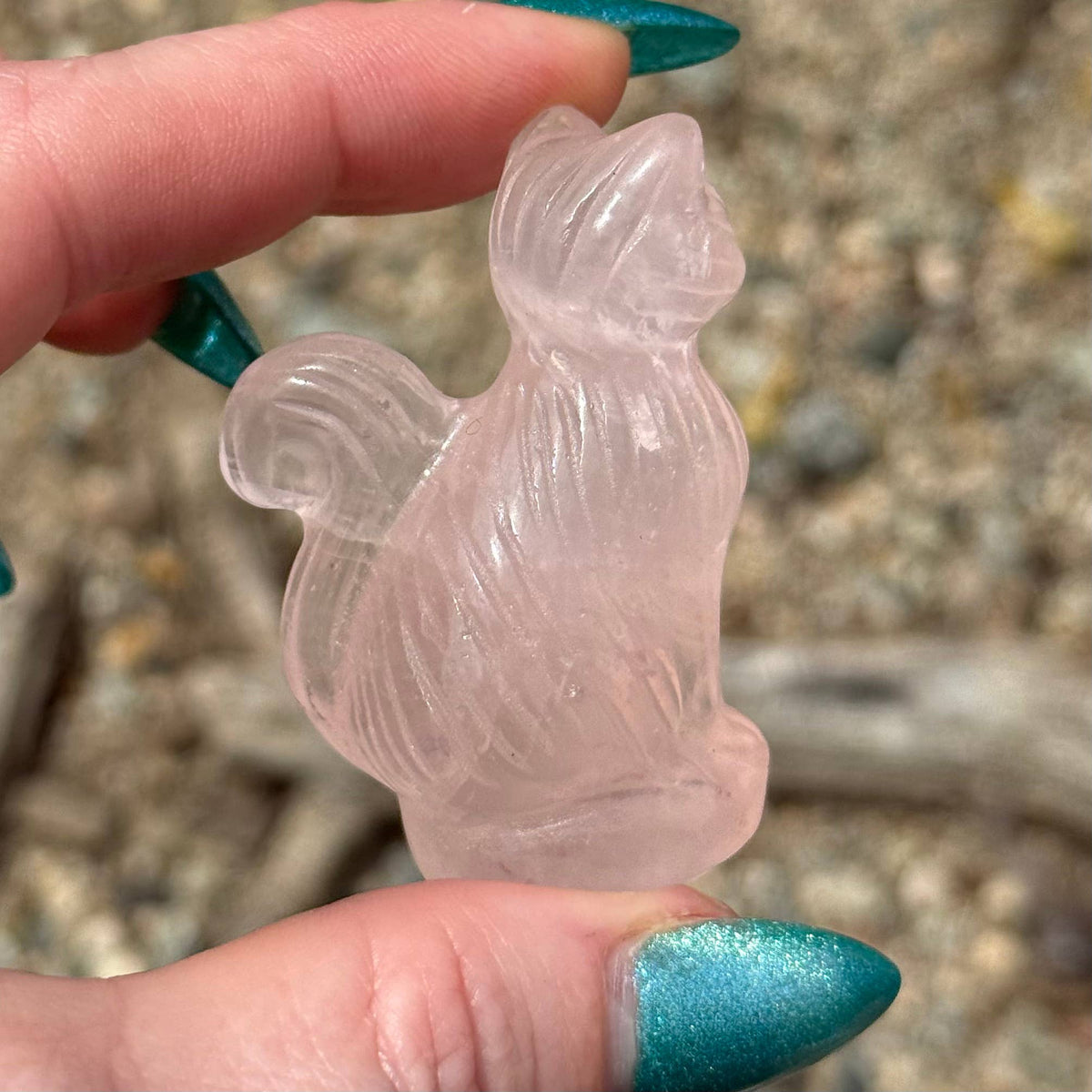Small Rose Quartz Cat with Curly Tail