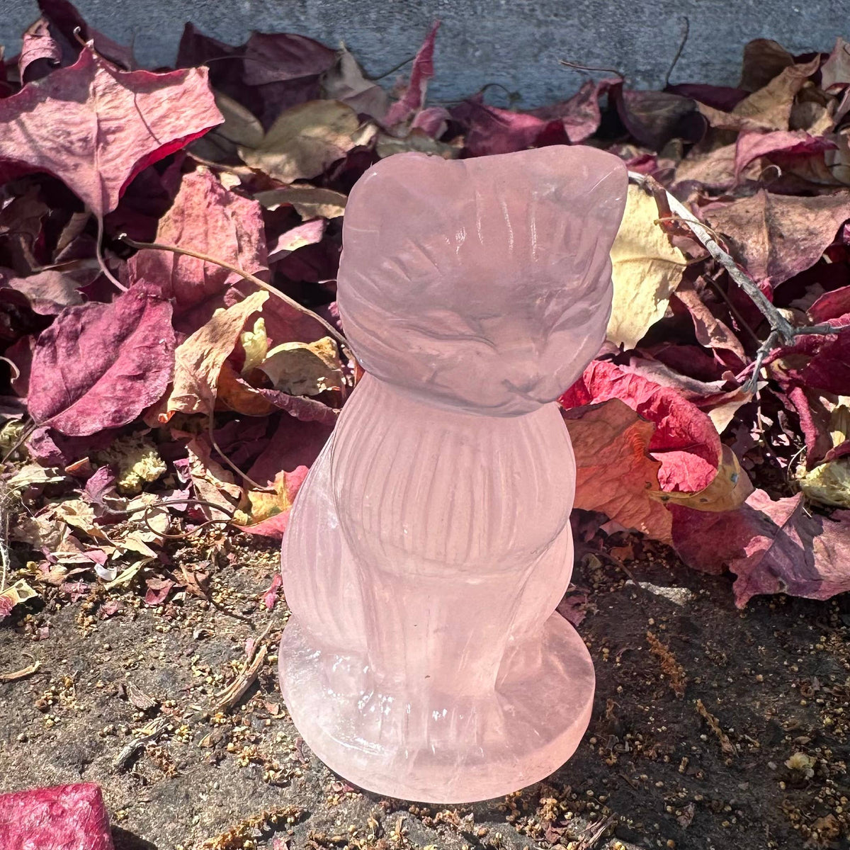 Large Rose Quartz Cat with Curly Tail - Sold Individually