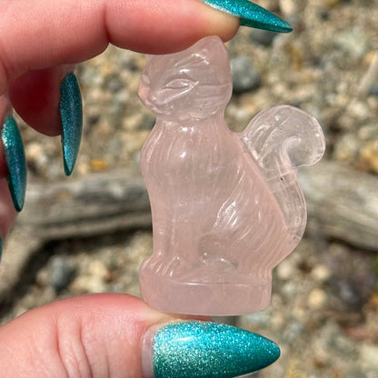 Small Rose Quartz Cat with Curly Tail