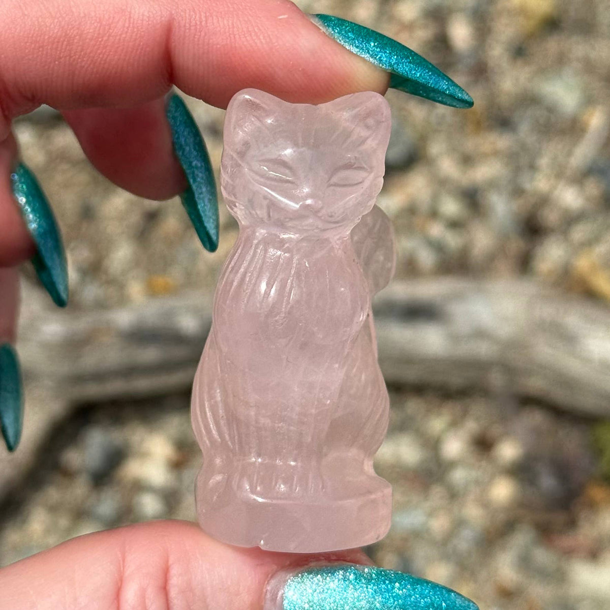 Small Rose Quartz Cat with Curly Tail