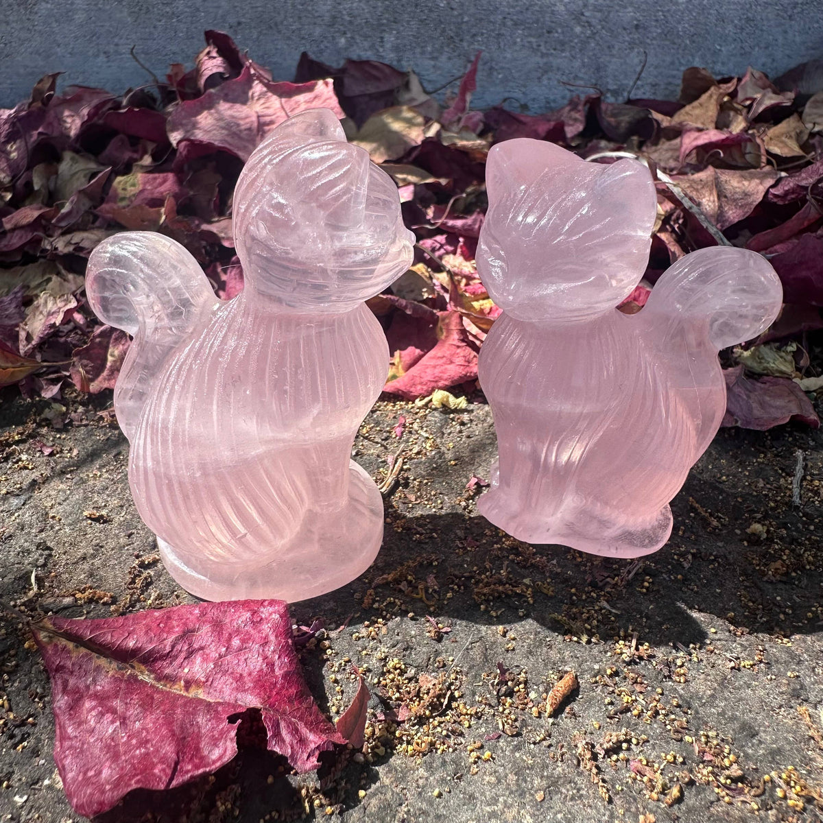 Large Rose Quartz Cat with Curly Tail - Sold Individually