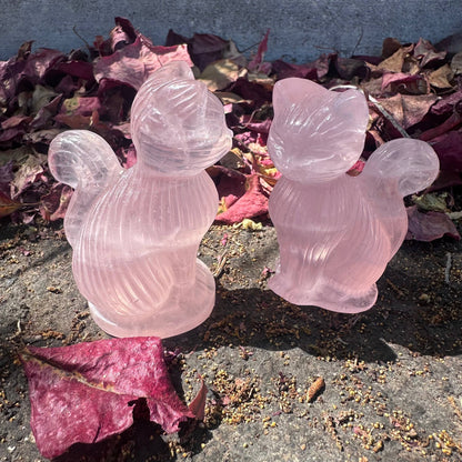 Large Rose Quartz Cat with Curly Tail - Sold Individually