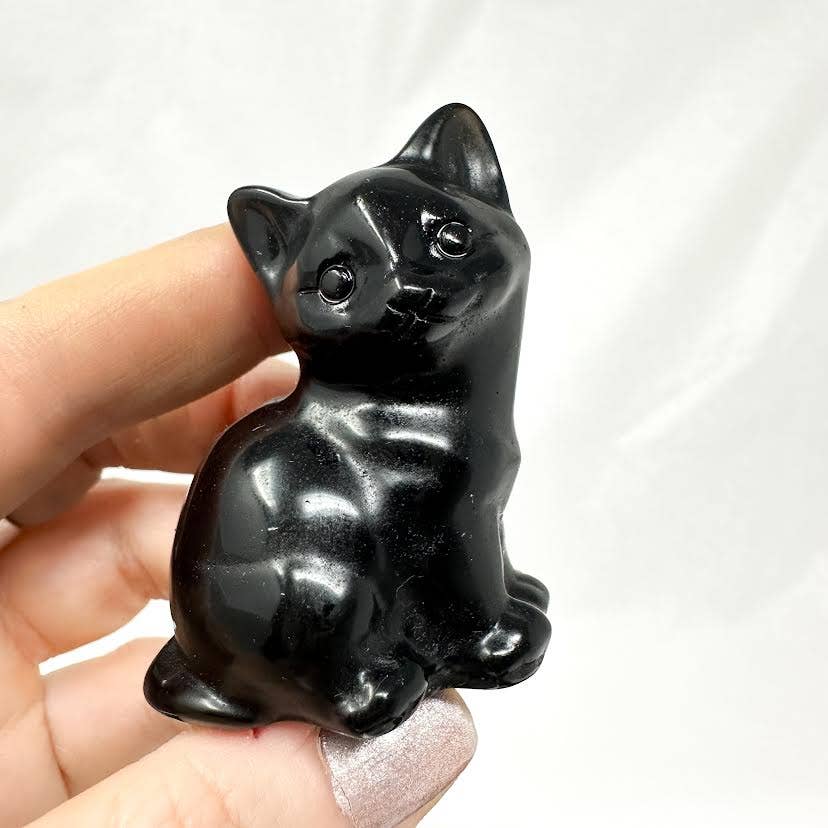 Sitting Obsidian Cat Carving - 1 pc
