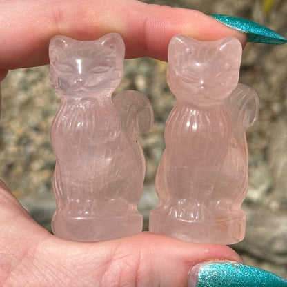 Small Rose Quartz Cat with Curly Tail