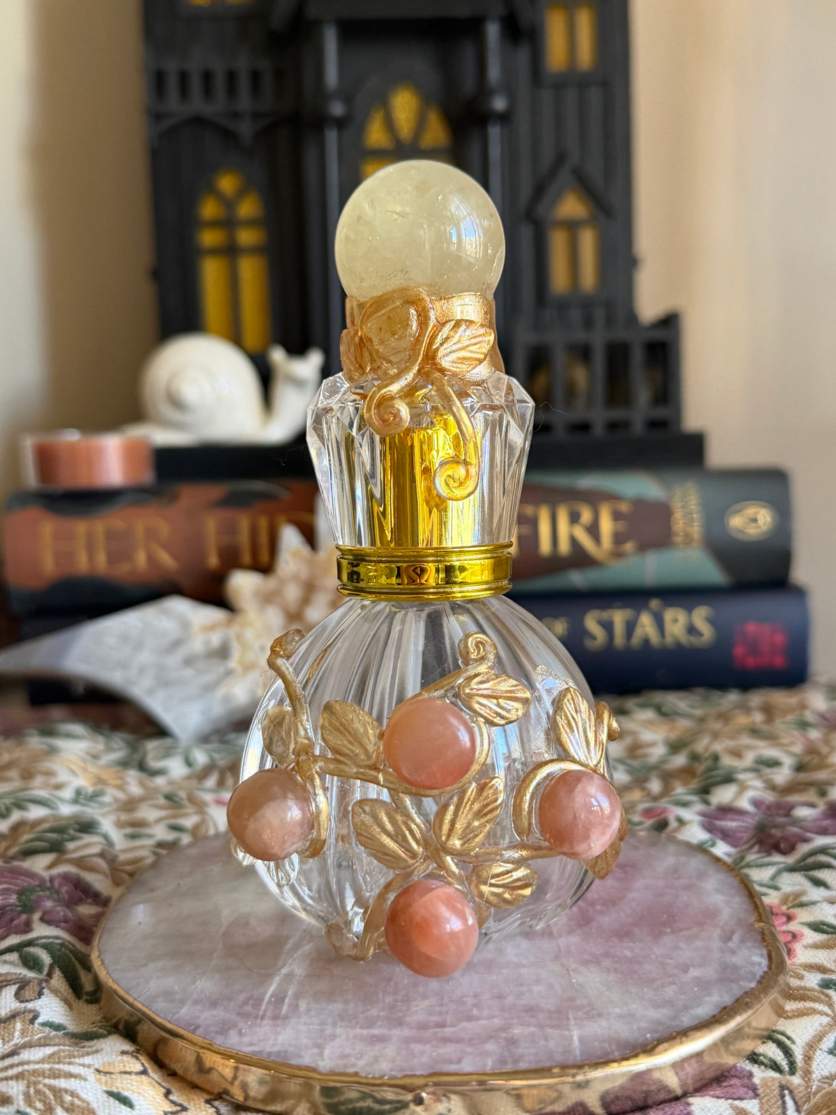 Magickal Perfume Bottle - Golden Citrine and Peach Moonstone