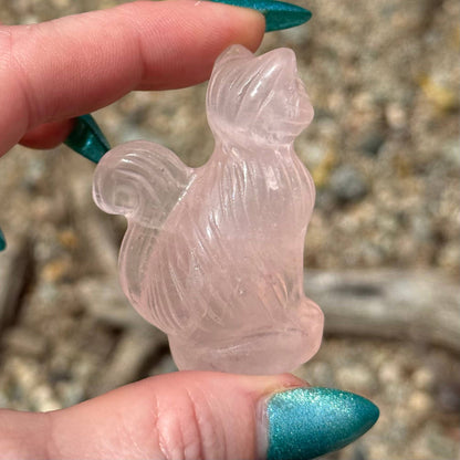 Small Rose Quartz Cat with Curly Tail